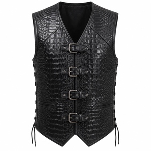 Gilet de motard en cuir véritable gaufré crocodile personnalisé pour homme, fermeture à boucle, gilet de moto, OEM ODM - Product Image 3