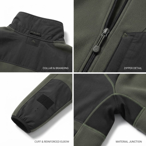 Veste en polaire vert olive pour homme, avec empiècements noirs, col montant, fermeture éclair, vêtement décontracté pour l'hiver - Product Image 6
