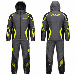 Combinaison de pluie sportive à capuche pour homme MEGAMAPLE, imperméable, motif géométrique gris et jaune, pour l'extérieur, automne, manches longues, fermeture éclair dorsale 2,0 mm - Product Image 1