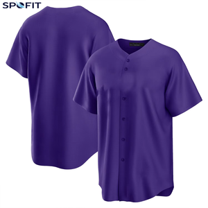Maillot de baseball violet pour homme, manches courtes, col en V, boutons sur le devant, 100 % polyester, évacuation de l'humidité, coupe classique, vêtements pour adultes - Product Image 1