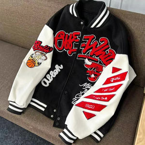 Chaqueta Varsity de Lana con Bordado de Grafiti Urbano para Hombre, Resistente al Viento, con Detalles en Piel de Vaca - Product Image 2