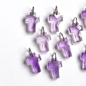 Pendentif Croix Sainte en Améthyste Rose AAA, Argent 925, Pierre Précieuse Sculptée à la Main, Charme en Améthyste Naturelle pour la Fabrication de Bijoux, Vente en Gros - Product Image 5