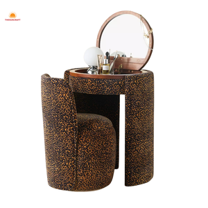 Modern Corner Design Girls Vanity Desk - Oak Wood <b>Makeup</b> <b>Table</b> with Mirror & Chair Set Bulk Supplier - Product Image 1