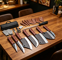 Ensemble professionnel de 14 couteaux de boucher forgés à la main, adaptés au barbecue et au camping en plein air, avec sacs