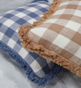Funda de Almohada de Lino 100% Puro con Diseño a Cuadros, Funda de Cojín con Flecos, Decoración Rústica para el Hogar, Fabricante, Proveedor OEM y ODM - Product Image 6