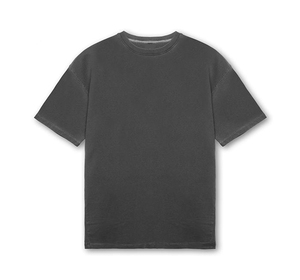 เสื้อยืดคอกลมแขนสั้นสีเทาเข้มสำหรับผู้ชาย ทรงหลวม สวมใส่สบาย ผ้าเจอร์ซีย์คอตตอน สีพื้นเรียบ ผ้าถักน้ำหนัก 180 กรัม - Product Image 5