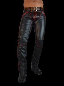 Mens Bold Fashion Real Lambskin Black <b>Leather</b> <b>Pants</b> - Product Image 3