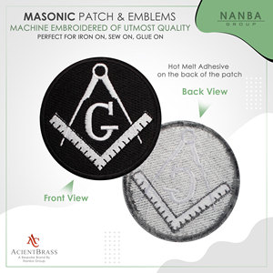 Custom Embroidered Masonic Square Compass Symbol Letter G Iron-On Canvas Patches for Hat Apparel White <b>Embroidery</b> Black - Product Image 2