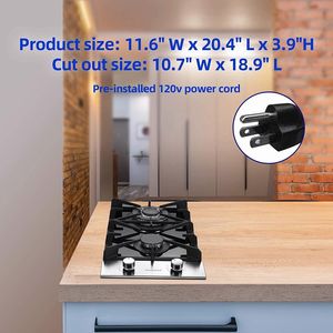 Piano Cottura a Gas a Doppio Bruciatore con Piano in Vetro Temperato, Design Incassato - Product Image 3