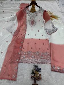 Women's Pure GMY Silk Ethnic <b>Pant</b> Suit Set with Embroidery, <b>Sequins</b>, Digital Print and Designer Lace Border - Product Image 4