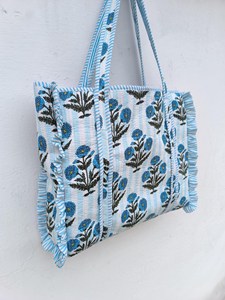 Jaif Textiles Handmade Floral Cotton Quilted Bohemian Fashion Two-<b>Strap</b> Open Closure Tote Bag for Women Travel <b>Shoulder</b> - Product Image 1