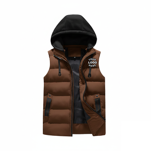 Hooded Puffer <b>Vests</b> <b>Black</b> Hood Front Zipper Custom Logo Print Insulated Sleeveless Jackets for Winter Outdoor Wear - Product Image 2