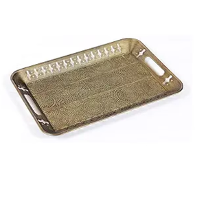 Bandeja Rectangular de Metal Plateada, Elegante y Estándar, con Detalles Florales y Asas, para Exportación desde India - Product Image 4