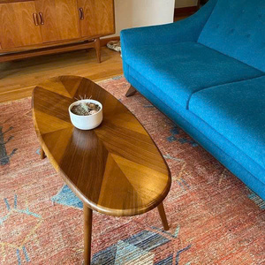 Midcentury Modern Oval Wood Coffee <b>Table</b> Handmade Living Room Furniture - Product Image 2