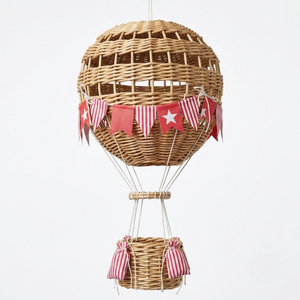 Eco-Friendly Striped Rattan Balloon Hanging Lamp Handmade Wicker <b>Light</b> Shade for Kids Room <b>Nursery</b> Ceiling Decor Styling - Product Image 1