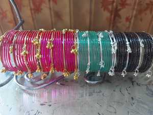 Ensemble de bracelets et joncs empilables en verre plaqué argent pour femmes, noir et vert, bijoux ethniques écologiques pour mariage - Product Image 4