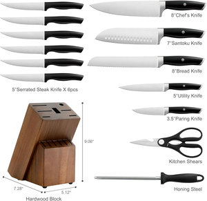 Juego de cuchillos de cocina de 14 piezas con soporte de madera, kit completo de cuchillos de chef, cuchillo de cocina, acero de afilar para cocinar en casa, OEM ODM - Product Image 2