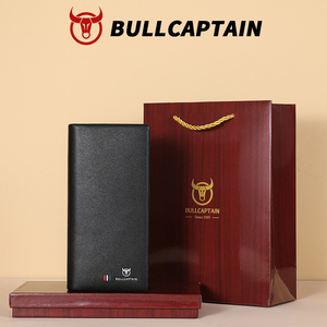 BULLCAPTAIN <b>Genuine</b> Cowhide <b>Leather</b> Long <b>Wallet</b> for Men RFID Blocking Travel Checkbook Clutch Purse Card Holder Black - Product Image 3