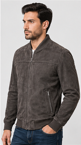 <b>Men's</b> <b>Suede</b> Leather Bomber <b>Jacket</b> Slim Fit Casual Winter Premium Outerwear Stylish ODM Zipper Front Windproof Heated Vintage - Product Image 2
