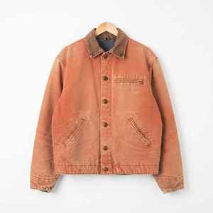 Veste de travail à capuche en toile de canard délavée et vieillie, doublée en sherpa, style Detroit, pour charpentier, hiver - Product Image 1