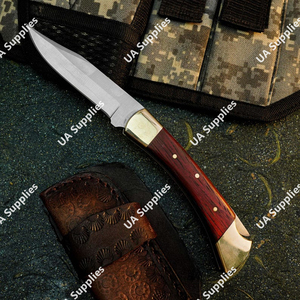 Cuchillo Plegable Hecho a Mano de Acero Inoxidable con Mango de Madera Padauk Roja y Latón, Cuchillo de Bolsillo Plegable para Exteriores, Personalizable OEM - Product Image 2