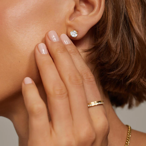 Yellow Gold Diamond <b>Stud</b> <b>Earrings</b> Round Brilliant Cut Lab grown G Color Women's Classic Everyday Wear - Product Image 5