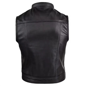 <b>Men's</b> Black <b>Leather</b>-Style Winter Breathable Moto <b>Vest</b> with Zipper Closure and Pockets Regular Fit Outerwear Plus Size - Product Image 2