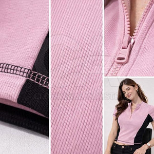Camiseta Corta Sexy para Mujer con Cierre, Ajustada y Acanalada, Top Corto con Cremallera de Manga Corta, Camiseta Casual a la Moda en Talla Adulta - Product Image 3