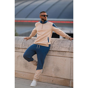Men's <b>White</b> Printed Hooded Fleece <b>Tracksuit</b> Set 100% Cotton Zipper Closure Full Sleeve Solid Pattern Casual Stand Collar Skinny - Product Image 6