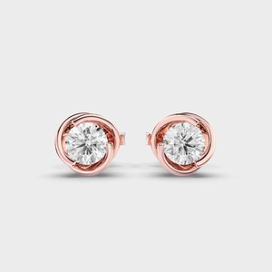 IGI Certified Round Lab Grown Diamond Stud <b>Earrings</b> 14K Rose/Yellow/White Gold Bezel Swirl Setting Solitaire Diamond <b>Earrings</b> - Product Image 5
