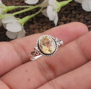 Bague de mariage solitaire classique bohème en argent sterling 925 avec serti clos et citrine taille brillant, faite à la main, certifiée Jaipur - Product Image 4