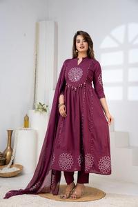 <b>Women</b>’s Wine Embroidered Anarkali <b>Kurta</b> Set with Dupatta | Ethnic Festive Wear for Wedding Party & Traditional Occasions | <b>Women</b> - Product Image 5
