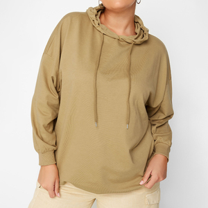<b>Top</b> Selling <b>Women</b> Loose Fit <b>Khaki</b> Hoodie Plus Size Winter Full Sleeve Eco-Friendly Anti-Wrinkle Front 100% Cotton Streetwear - Product Image 5
