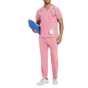 Scrubs for Men <b>Set</b> V-Neck Top & Straight Leg Pants Stretch Nursing Uniform <b>Set</b> with Adjustable Waistband and Multiple Pockets - Product Image 5