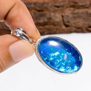 Colgante de Ópalo Azul Fuego Australiano Triple, Joyería Bohemia Hecha a Mano en Plata de Ley 925, Regalo para Mujer - Product Image 4