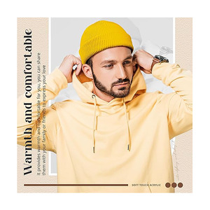 หมวกบีนนี่ถักลายริบสีเหลืองวินเทจ - หมวกไหมพรมอุ่นสำหรับฤดูหนาวแบบยูนิเซ็กซ์ เนื้อผ้านุ่มยืดหยุ่น ผลิตจากผ้าสแปนเด็กซ์/คอตตอน สไตล์มินิมอล เหมาะสำหรับสตรีทแวร์ - Product Image 5