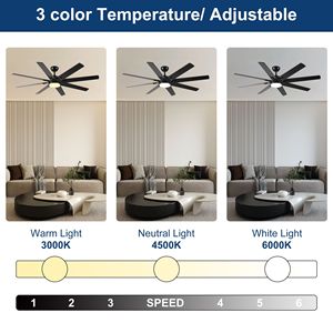 72-Inch <b>Black</b> Modern Indoor/Outdoor <b>Ceiling</b> <b>Fan</b> with 6 Spe Lights and Remote for Kitchen Living Room Patio - Product Image 3
