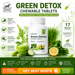 Comprimés à croquer d'enzymes digestives détoxifiantes Elma Food Green, naturels, 60 unités, pour hommes, faible MOQ, fournisseur certifié Halal GMP HACCP - Product Image 1