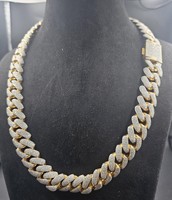 Chaîne cubaine bicolore entièrement pavée de moissanite micro-pavée en argent 925 plaqué rhodium, chaîne épaisse, bijoux hip-hop pour rappeurs