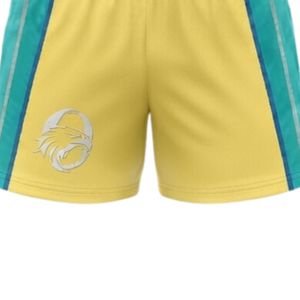 Shorts de netball unisexe jaune turquoise sublimés en polyester légers pour la compétition sportive et les tenues d'équipe - Product Image 6