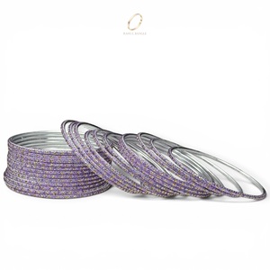 Lavender Glitter Stainless Steel Purple <b>Bangles</b> Set for Women Modern Wedding Party Fashion Indian Jewelry at Wholesale Price - Product Image 3
