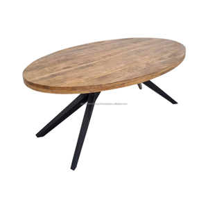 Table de salle à manger ovale de style industriel avec pied inhabituel Mobilier unique en manguier pour la salle à manger - Product Image 5
