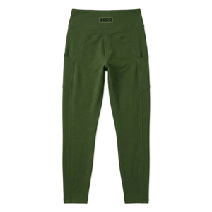 Olive Green Color <b>Leggings</b> <b>with</b> <b>Pocket</b> High Waist Full Length Knitted Spandex Polyester Breathable Quick Dry Women's Activewear - Product Image 2