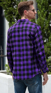Custom Men's Purple Black Plaid <b>Flannel</b> Shirt Full Sleeve Button Down Casual Cotton Breathable Autumn Wear - Product Image 4