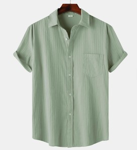Men's Short Sleeve Cotton Poplin Casual Shirt Solid Color Turn-<b>down</b> Collar Breathable Summer Wear - Product Image 6