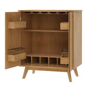 Modern Solid Oak Freestanding <b>Bar</b> Cabinet with 4-Compartment Wine Storage and Drawer Organizer for Home Lounge - Product Image 3