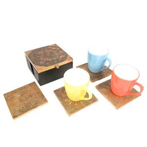 Brass Tea <b>Coasters</b> with Velvet Back Wooden Base Premium <b>Drink</b> <b>Coasters</b> for Cups Glasses - Product Image 4