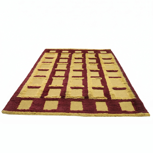 Custom Burgundy <b>Mustard</b> High Low Vertical Ikat-Inspired Stepped Diamonds Wool Non-Slip Eco-Friendly Medium Pile Area <b>Rug</b> for - Product Image 2