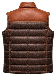 Gilet matelassé en cuir d'agneau véritable pour homme, style matelassage losanges, effet vieilli, sans manches - Product Image 2
