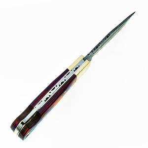 Cuchillo de bolsillo plegable EDC de acero de Damasco hecho a mano de primera calidad con punta recta y mango de madera, logotipo personalizado de fábrica - Product Image 6